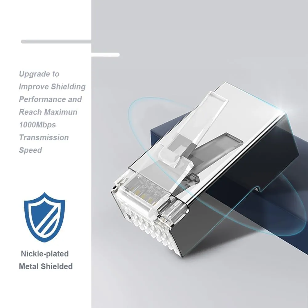 100-Pack RJ45 Cat6 Pass Through Connector Shielded RJ45 Modular Plugs for Solid or Stranded FTP/STP Ethernet Cable