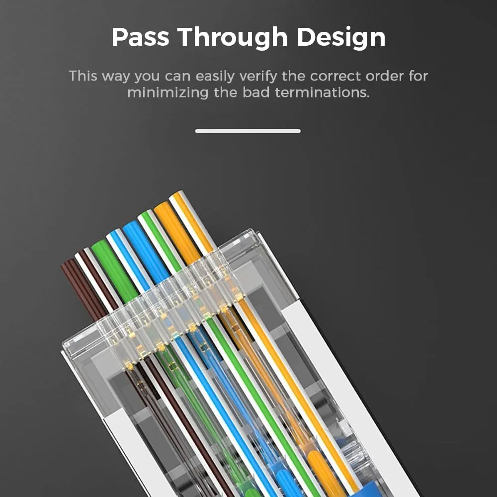 100-Pack RJ45 Cat6 Pass Through Connector Shielded RJ45 Modular Plugs for Solid or Stranded FTP/STP Ethernet Cable