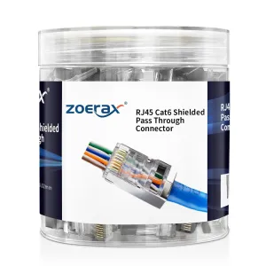 100-Pack RJ45 Cat6 Pass Through Connector Shielded RJ45 Modular Plugs for Solid or Stranded FTP/STP Ethernet Cable