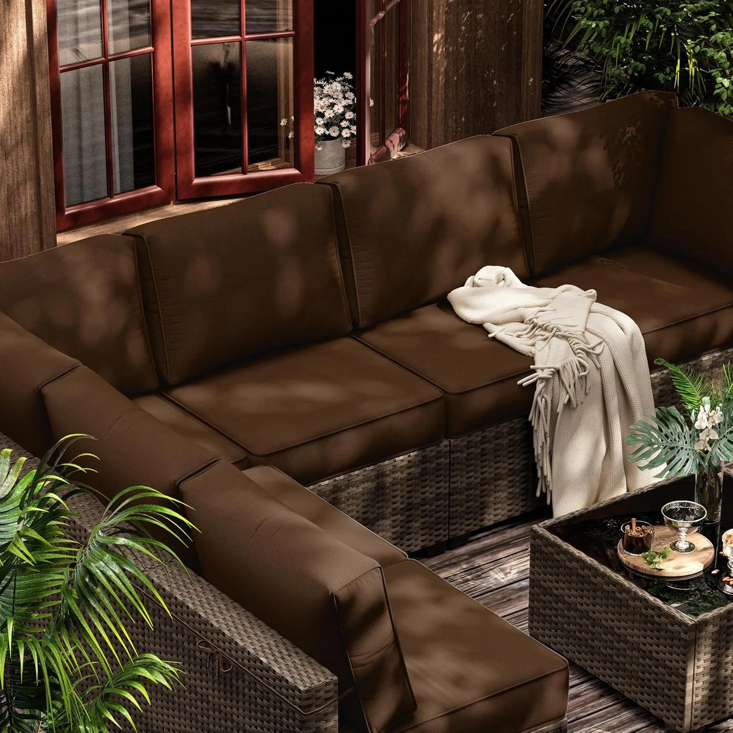 14 Pcs Outdoor Cushion Slipcovers All-Weather Patio Cushion Covers, Replacement Waterproof with Zipper for Patio Furniture, Sectional Couch 3 Sizes, Covers Only