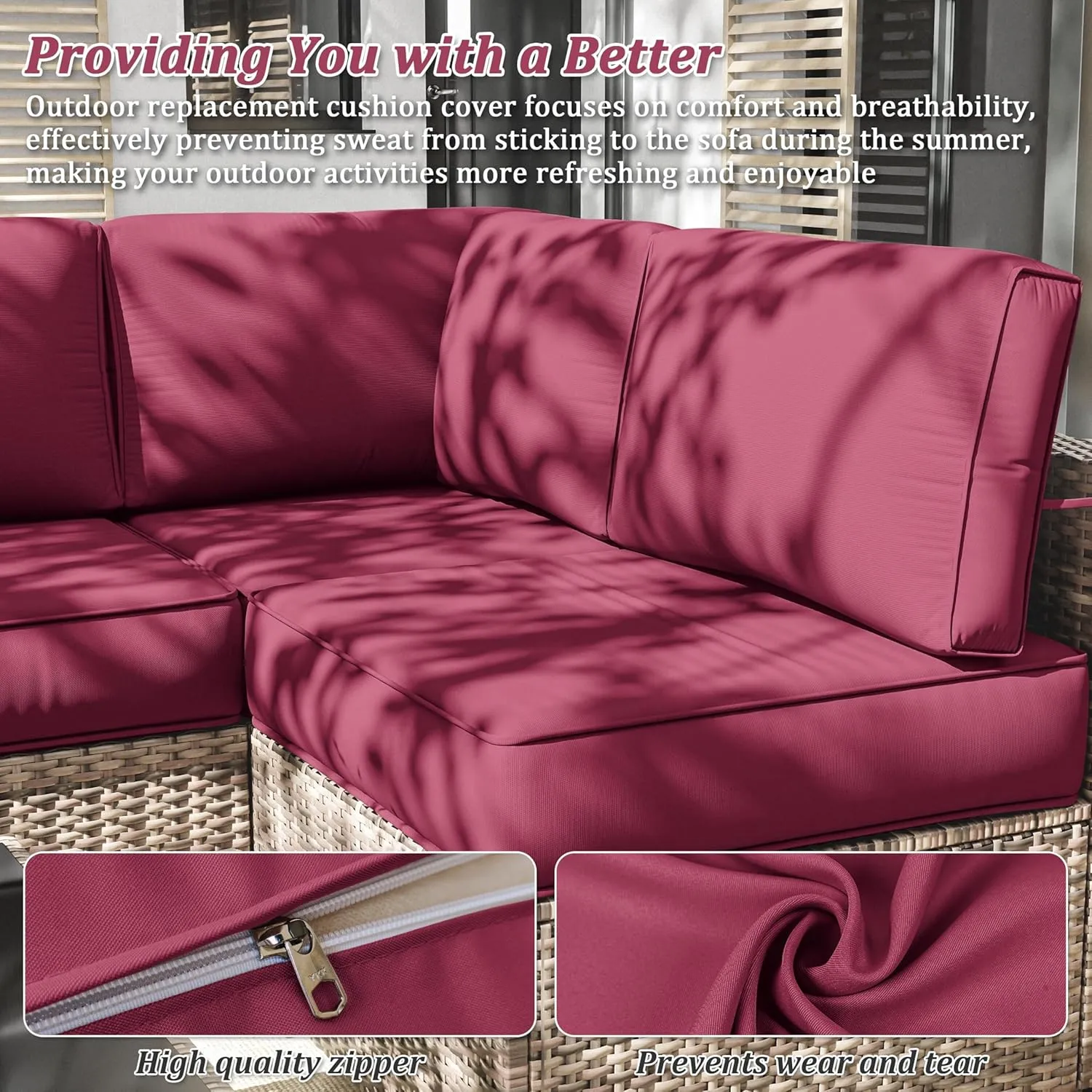 14 Pcs Outdoor Cushion Slipcovers Outdoor Patio Cushion Covers Replacement Waterproof with Zipper for Outdoor Furniture, Patio Sofa Couch 3 Sizes, Covers Only