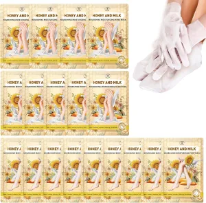18 Pairs Moisturizing Hand & Foot Masks with Honey, Milk, Vitamin E & Glycerin, Intensely Hydrating Foot Mask for Dry Cracked Feet, Moisturizing Socks for Cracked Heel Treatment