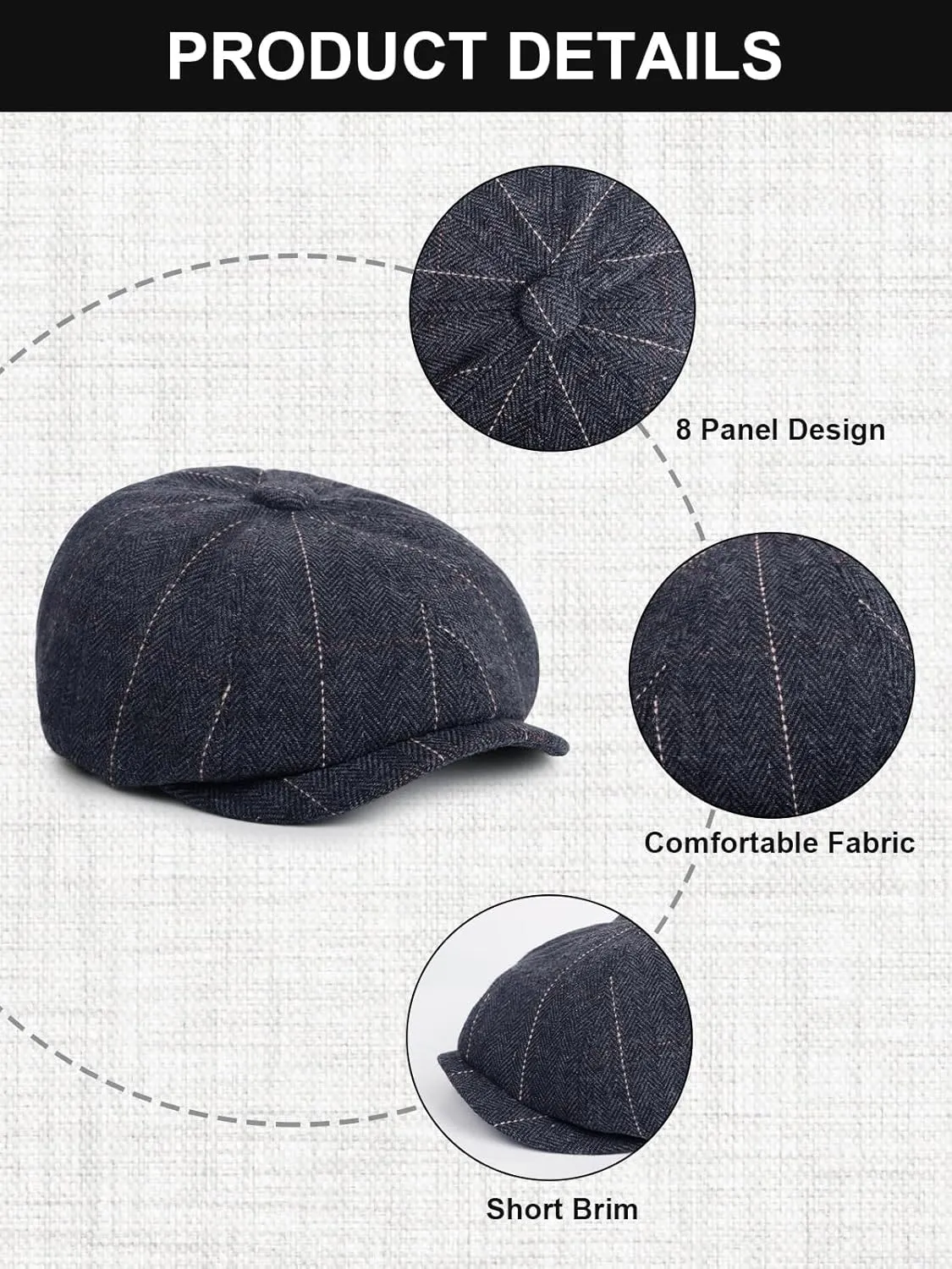 2 Pack Newsboy Cap for Men, Irish Newsies Hat Classic 8 Panel Wool Blend for Old Man Cabbie Driving