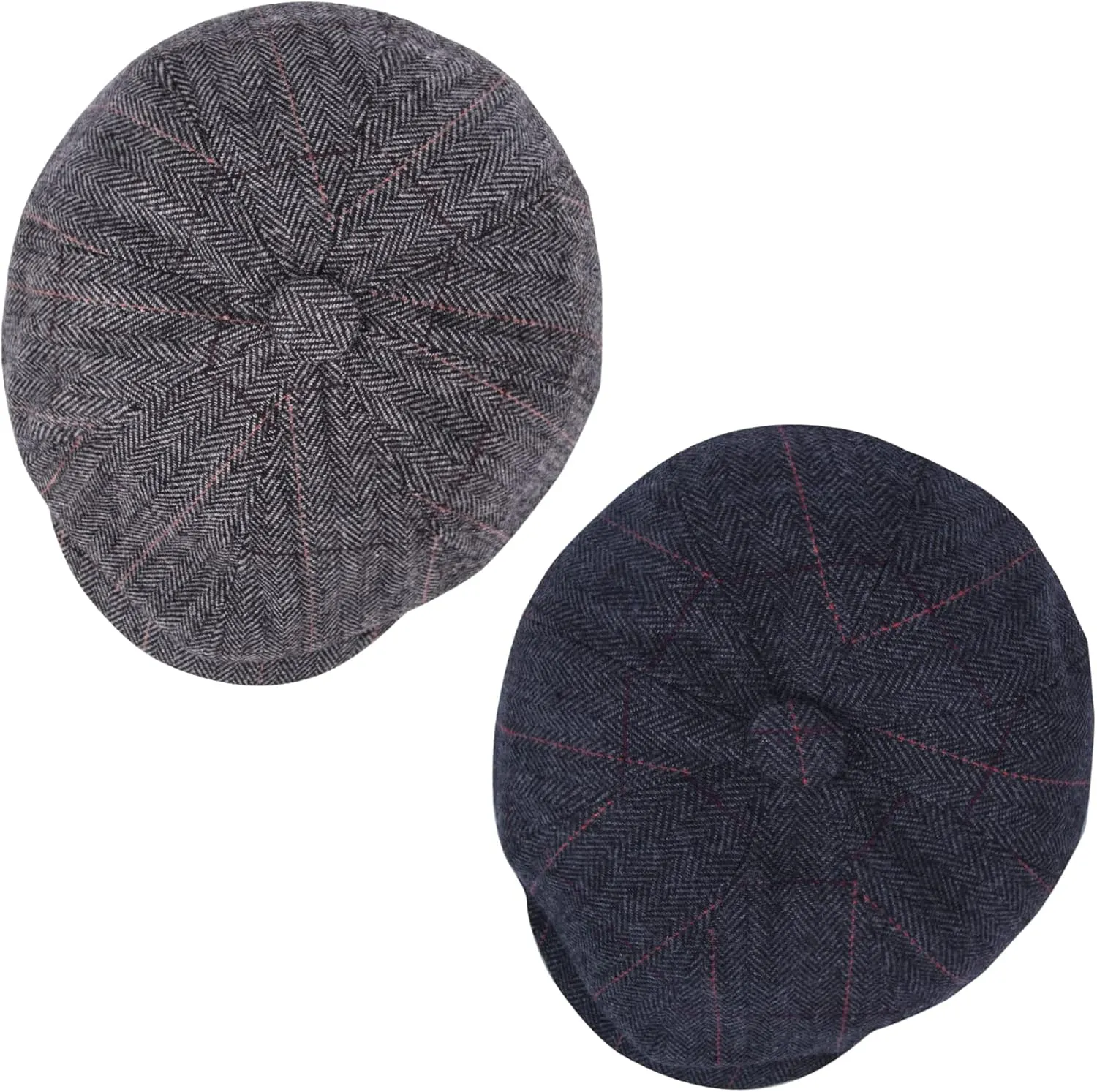 2 Pack Newsboy Cap for Men, Irish Newsies Hat Classic 8 Panel Wool Blend for Old Man Cabbie Driving