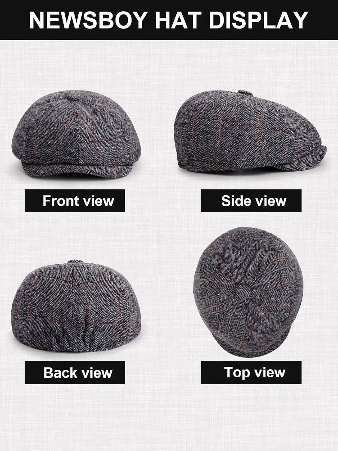 2 Pack Newsboy Cap for Men, Irish Newsies Hat Classic 8 Panel Wool Blend for Old Man Cabbie Driving
