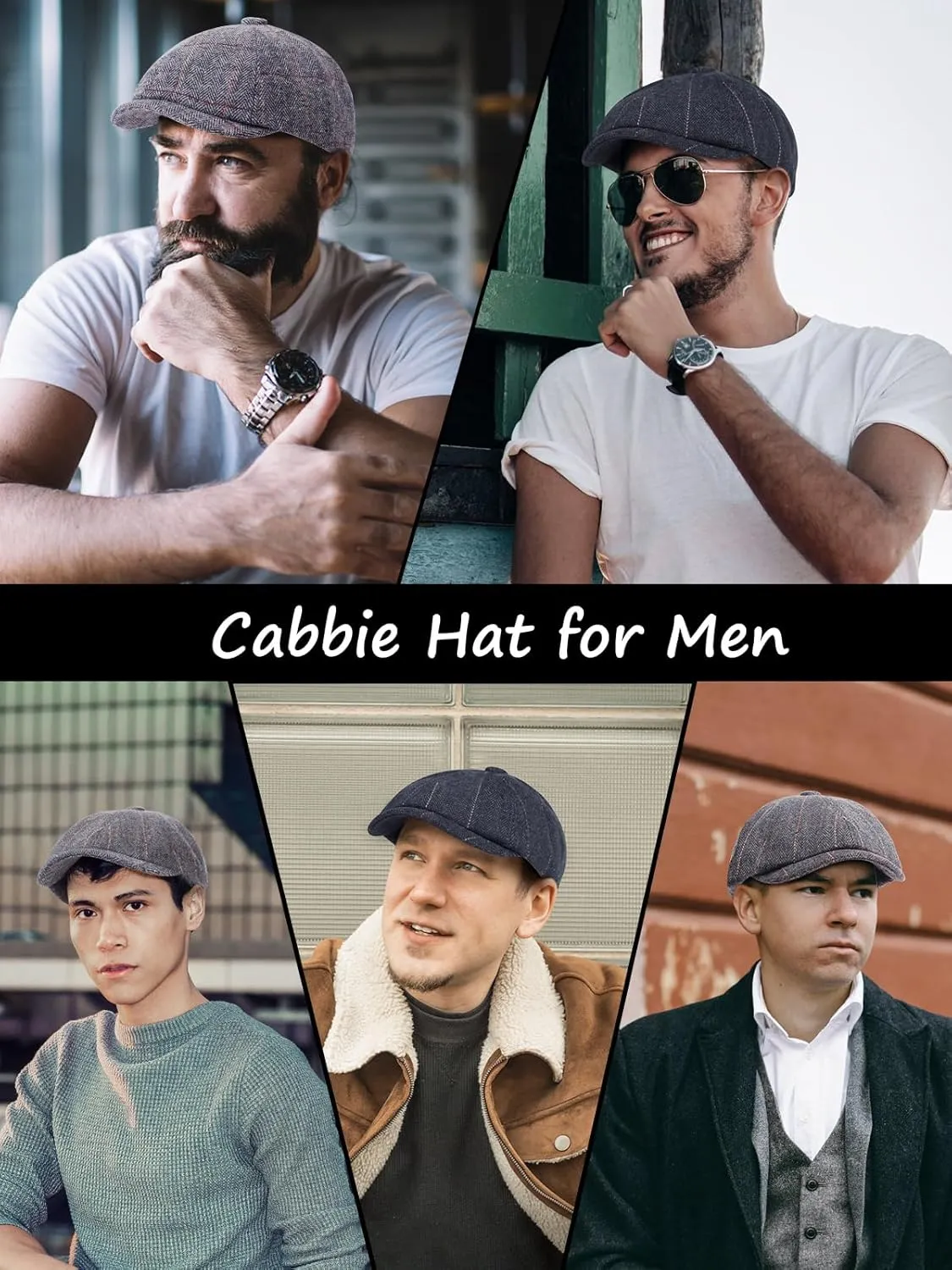 2 Pack Newsboy Cap for Men, Irish Newsies Hat Classic 8 Panel Wool Blend for Old Man Cabbie Driving