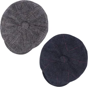 2 Pack Newsboy Cap for Men, Irish Newsies Hat Classic 8 Panel Wool Blend for Old Man Cabbie Driving
