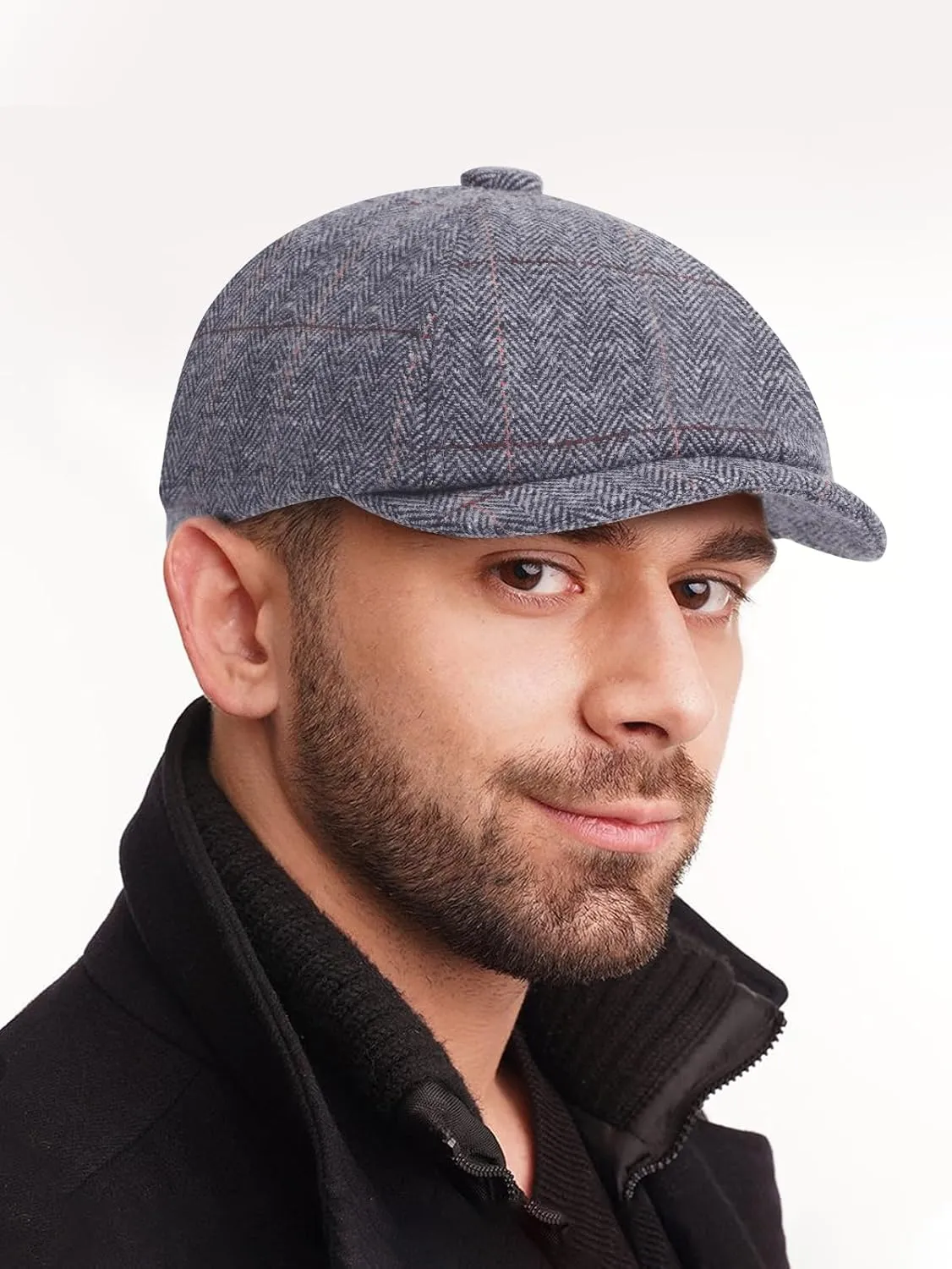 2 Pack Newsboy Cap for Men, Irish Newsies Hat Classic 8 Panel Wool Blend for Old Man Cabbie Driving