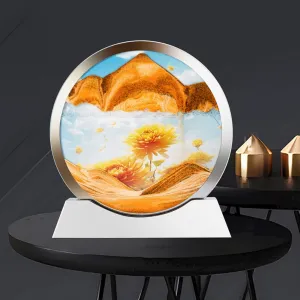 3D Moving Sand Art Picture Decor, 7 Inch Moving Sand Art Picture,Round Glass, Mobile Sand Painting Relaxing Gifts, Relaxing Desktop Home Office Work Decor (Color : I, Size : White frame)