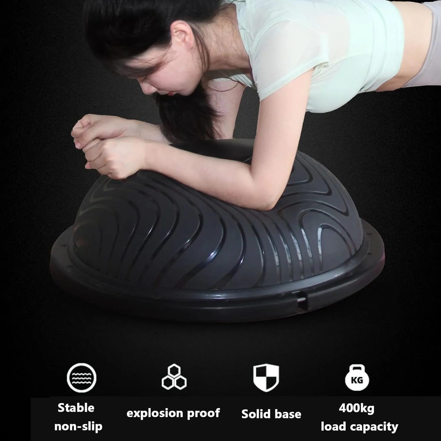 60cm Balance Ball, Balance Trainer 500Lbs Weight Capacity Half Ball with Resistant Band Anti Burst Design Anti-Slip Surface for Home Gym Core Ab Training Yoga Fitness Stability Workout