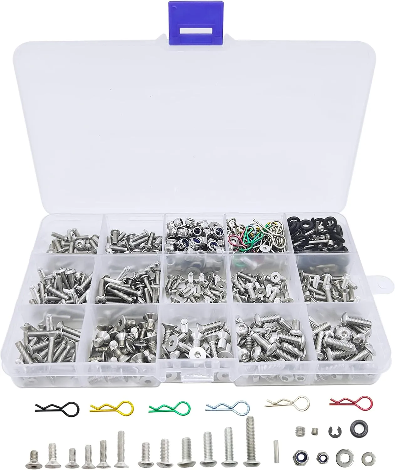 710pcs Universal RC Screw Kit 304 Stainless Steel Screws Assortment Set, Hardware Fasteners for Traxxas Axial Redcat HPI Arrma SCX10 Losi 1/8 1/10 1/12 1/16 Scale RC Cars Trucks Crawler