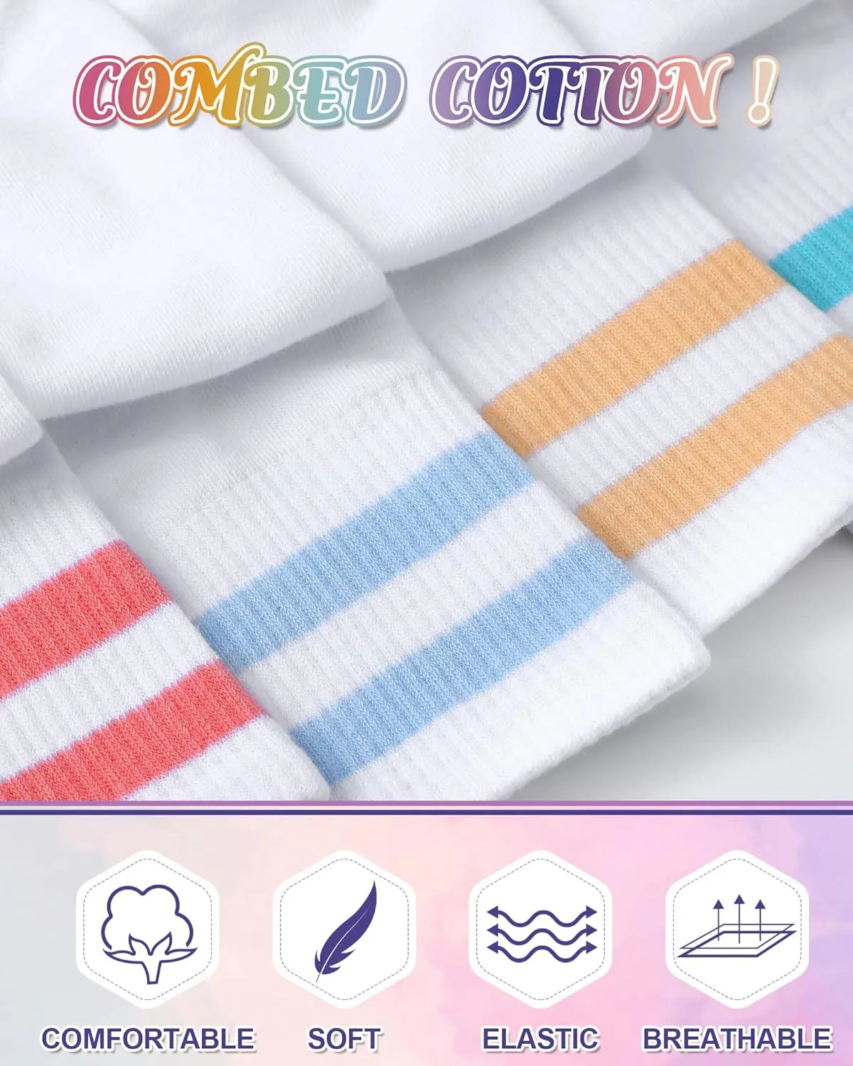 8 Pairs Kids Stripe Socks Cotton Crew Socks Colorful Retro Stripe Athletic Hosiery for School Kids