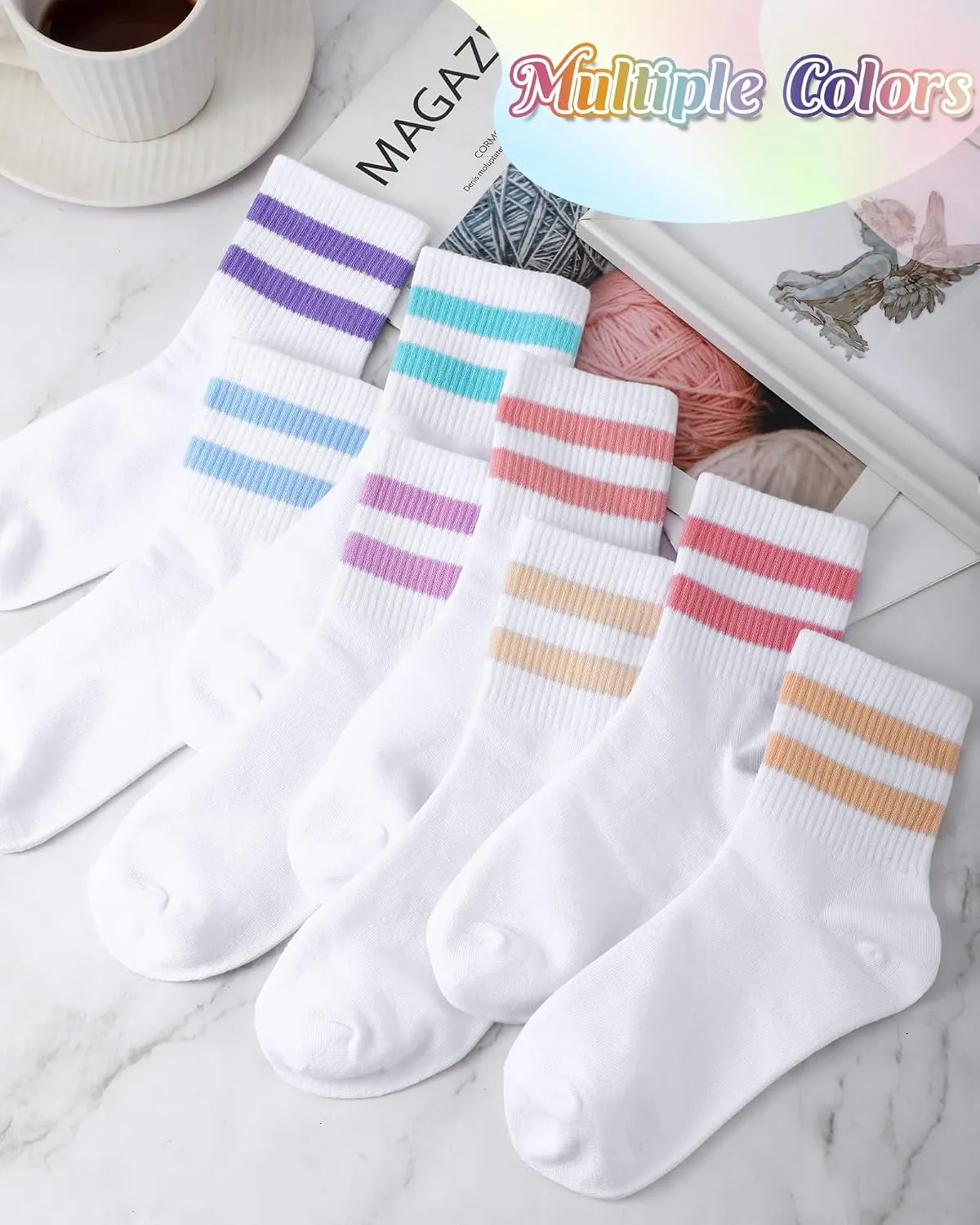 8 Pairs Kids Stripe Socks Cotton Crew Socks Colorful Retro Stripe Athletic Hosiery for School Kids