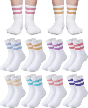 8 Pairs Kids Stripe Socks Cotton Crew Socks Colorful Retro Stripe Athletic Hosiery for School Kids