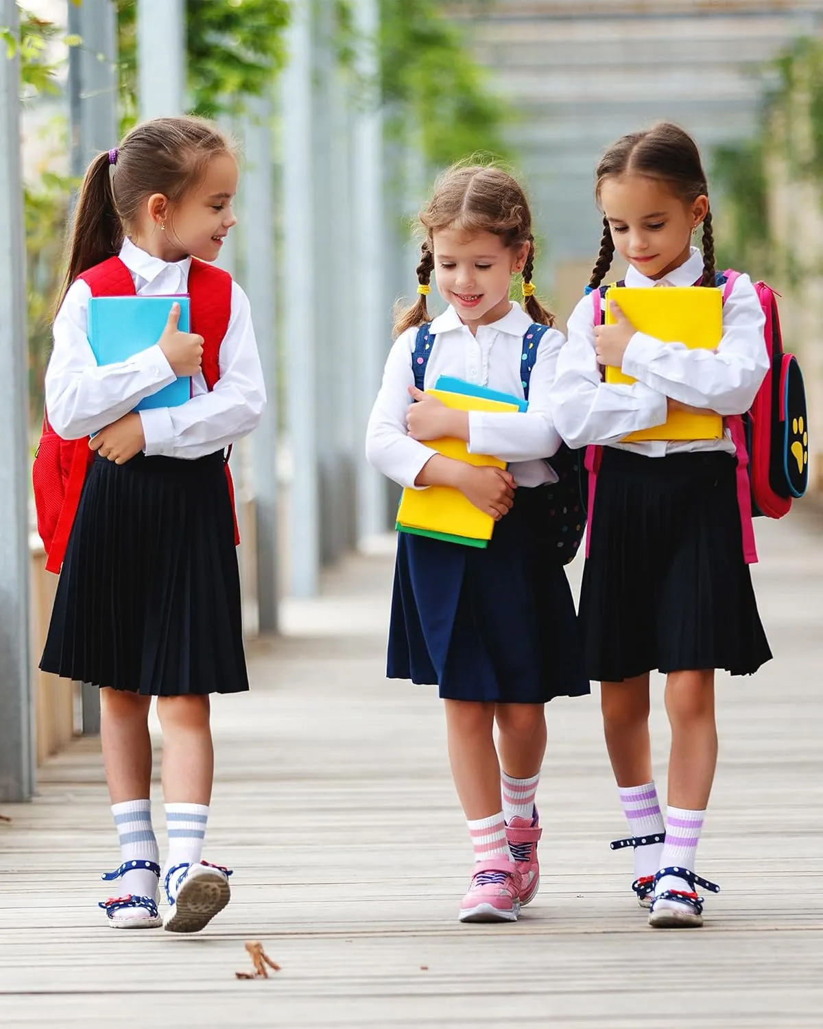 8 Pairs Kids Stripe Socks Cotton Crew Socks Colorful Retro Stripe Athletic Hosiery for School Kids