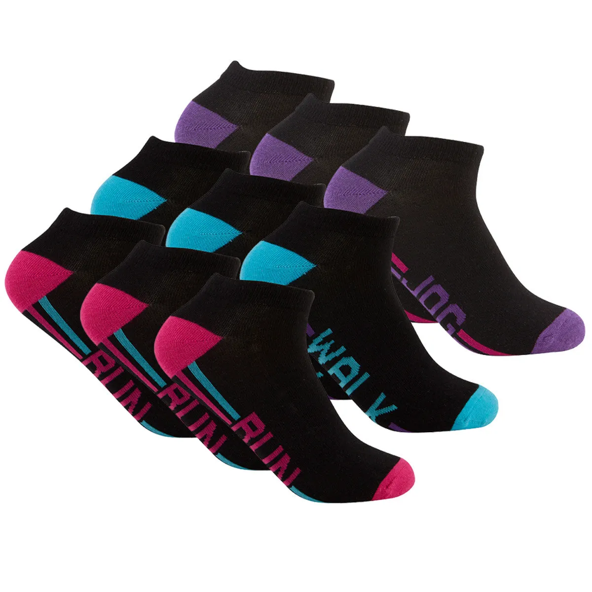 9 Pairs Womens Sports Ankle Trainer Socks Multipack  Black