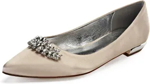 ADMLZQQ Women Classic Pointed Toe Wedding Flat Sandals Rhinestones Ankle Strap Low Heel Dress Shoes