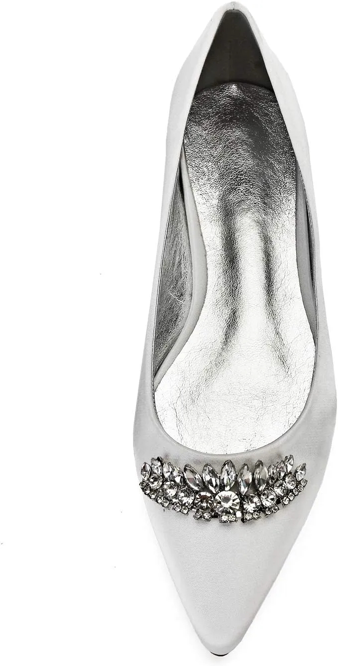 ADMLZQQ Women Classic Pointed Toe Wedding Flat Sandals Rhinestones Ankle Strap Low Heel Dress Shoes