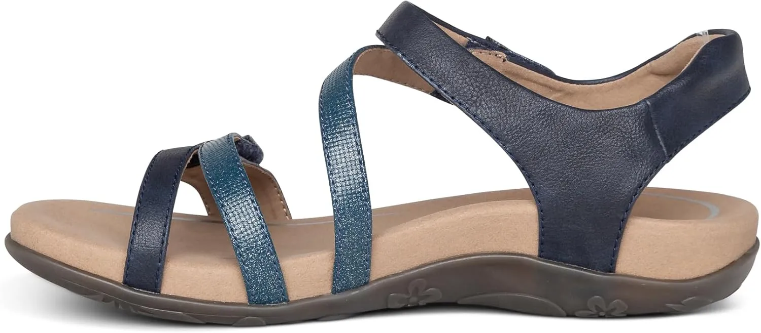 Aetrex Women's Jess Orthopedic Adjustable Quarter Strap Sandals - Comfort Memory Foam Fashion Flat Womens Sandals with Arch Support