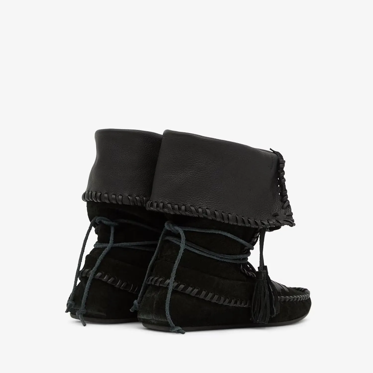 Agodor Women Slouched Ruched Fold Over Ankle Boots Suede Leather Woven Fringe Western Cowboy Boots Flat Lace Up Retro Short Booties