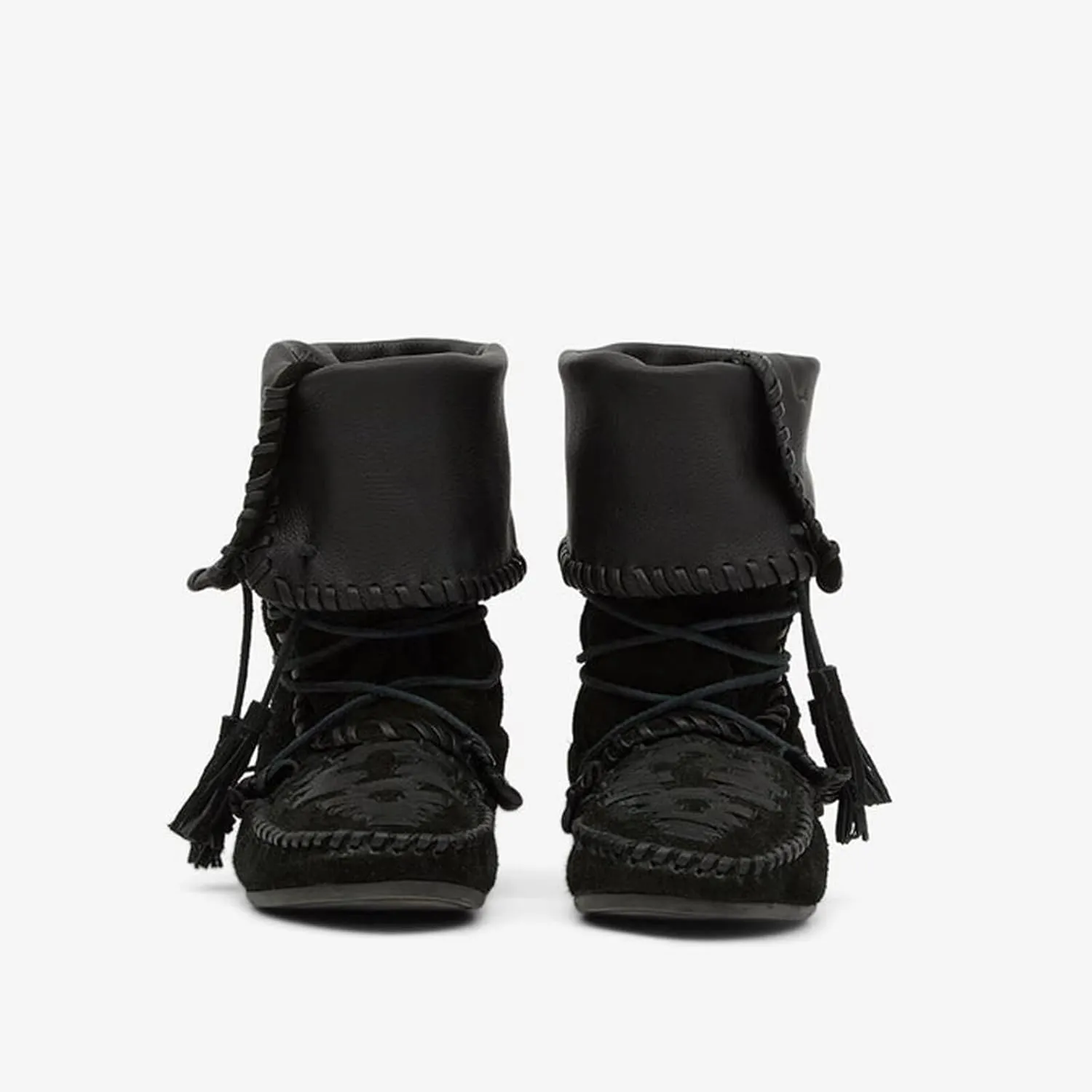 Agodor Women Slouched Ruched Fold Over Ankle Boots Suede Leather Woven Fringe Western Cowboy Boots Flat Lace Up Retro Short Booties