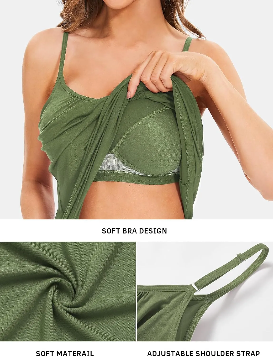Air Curvey Camisole for Women Bulid in Bra Casual Flowy Cami Adjustable Spaghetti Strap Tank Top Pleated Loose Fit S-XXXXL