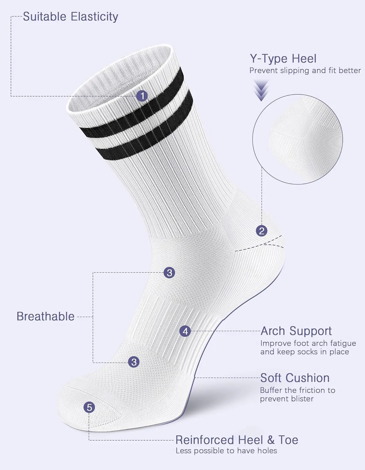 Airacker Athletic Socks Sport Running Calf Socks Performance Cushioned Breathable Crew Socks for Men Women(6 Pairs)