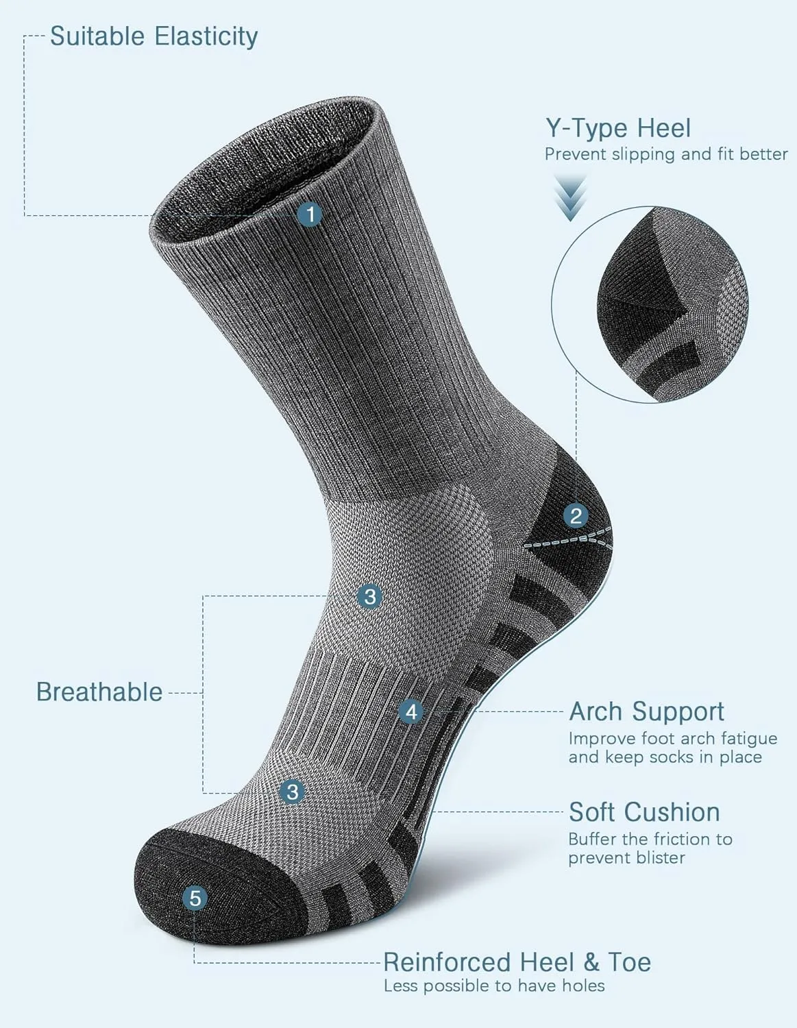 Airacker Athletic Socks Sport Running Calf Socks Performance Cushioned Breathable Crew Socks for Men Women(6 Pairs)