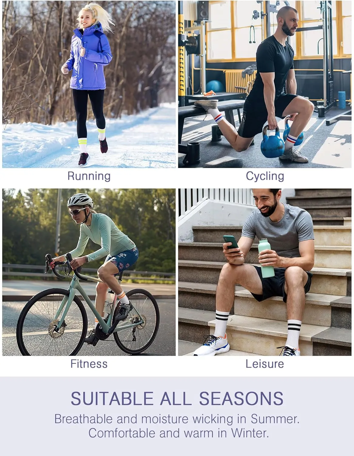 Airacker Athletic Socks Sport Running Calf Socks Performance Cushioned Breathable Crew Socks for Men Women(6 Pairs)