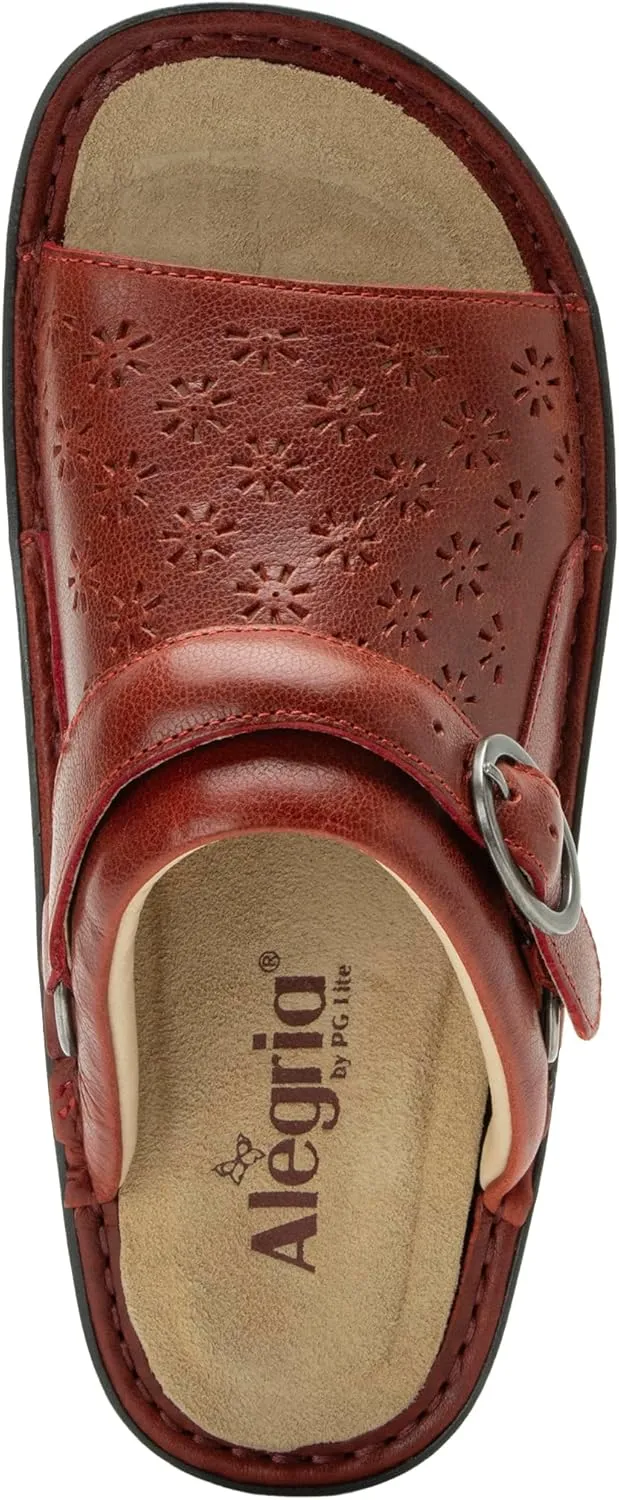 Alegria Womens Klover - Leather Adjustable Slide - Timeless Comfort, Arch Support and Stylish Women's Shoe for Easy Step In - Slip-Resistant - Nursing and Healthcare Professionals