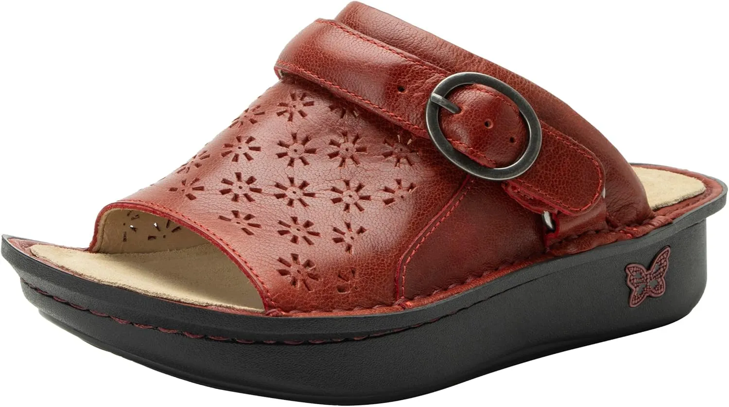 Alegria Womens Klover - Leather Adjustable Slide - Timeless Comfort, Arch Support and Stylish Women's Shoe for Easy Step In - Slip-Resistant - Nursing and Healthcare Professionals