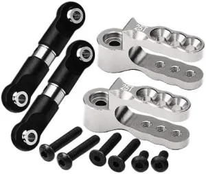 Aluminum 7075 Alloy Servo Horn 25T with Stainless Steel Adjustable Steering Link for Traxxas 1:10 E-Revo VXL Brushless/Revo 3.3 / Slayer Pro/Summit/T-Maxx 3.3/1:7 AWD XO-01 Upgrades - Silver