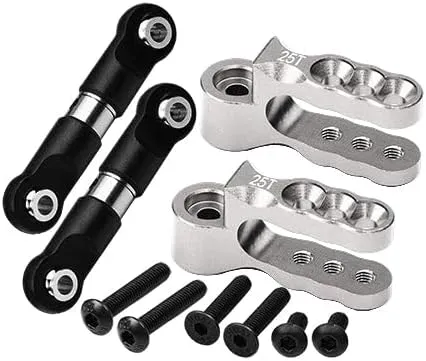 Aluminum 7075 Alloy Servo Horn 25T with Stainless Steel Adjustable Steering Link for Traxxas 1:10 E-Revo VXL Brushless/Revo 3.3 / Slayer Pro/Summit/T-Maxx 3.3/1:7 AWD XO-01 Upgrades - Silver
