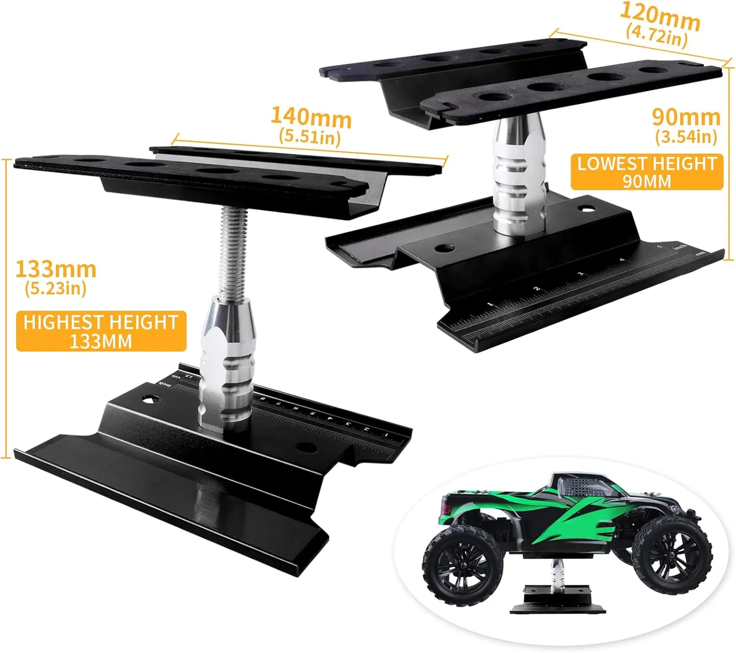 Aluminum Alloy RC Car Repair Work Stand Hobby Tool Set 360 Degree Rotation Lift/Lower and RC Screws Kit Repair Tool Box for 1/8 1/10 1/12 1/16 1/18 RC Car Truck Buggy Models (Black)
