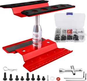 Aluminum Alloy RC Car Repair Work Stand Hobby Tool Set 360 Degree Rotation Lift/Lower and RC Screws Kit Repair Tool Box for 1/8 1/10 1/12 1/16 1/18 RC Car Truck Buggy Models (Red)