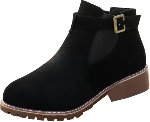 AMDBEL Booties for Women Dressy 2024 Ankle Boots Low Thick Heel Comfortable Round Toe Suede Short Boots Winter Shoes