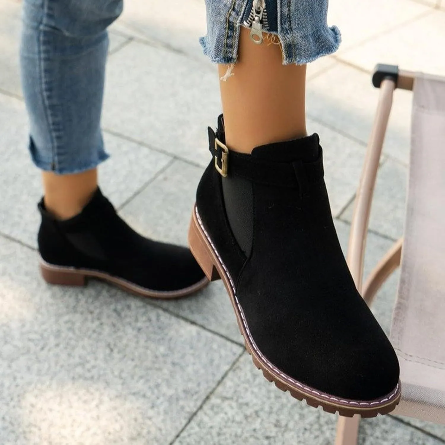 AMDBEL Booties for Women Dressy 2024 Ankle Boots Low Thick Heel Comfortable Round Toe Suede Short Boots Winter Shoes