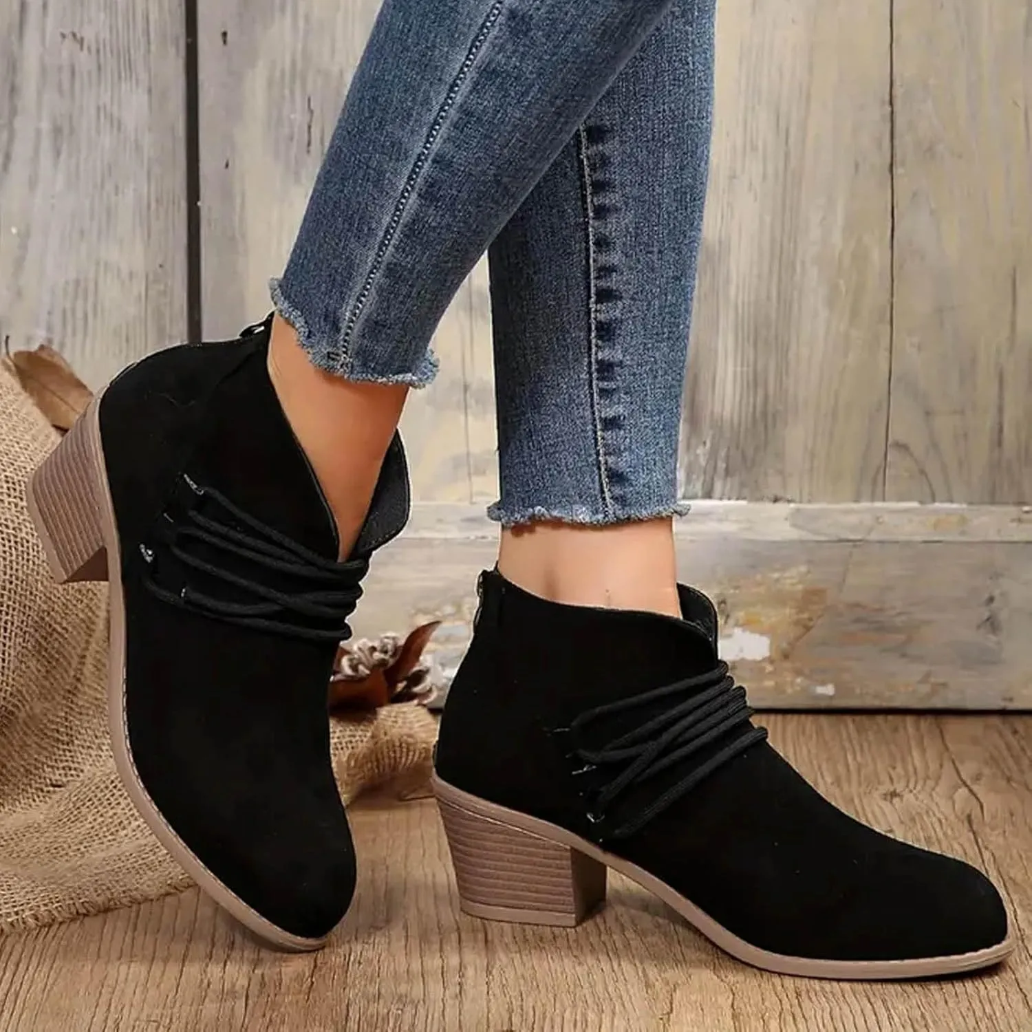 AMDBEL Boots for Women Ankle Booties Comfortable Low Heel Side Zipper Pointd Toe Suede Fall Winter Short Boots Fashion Shoes