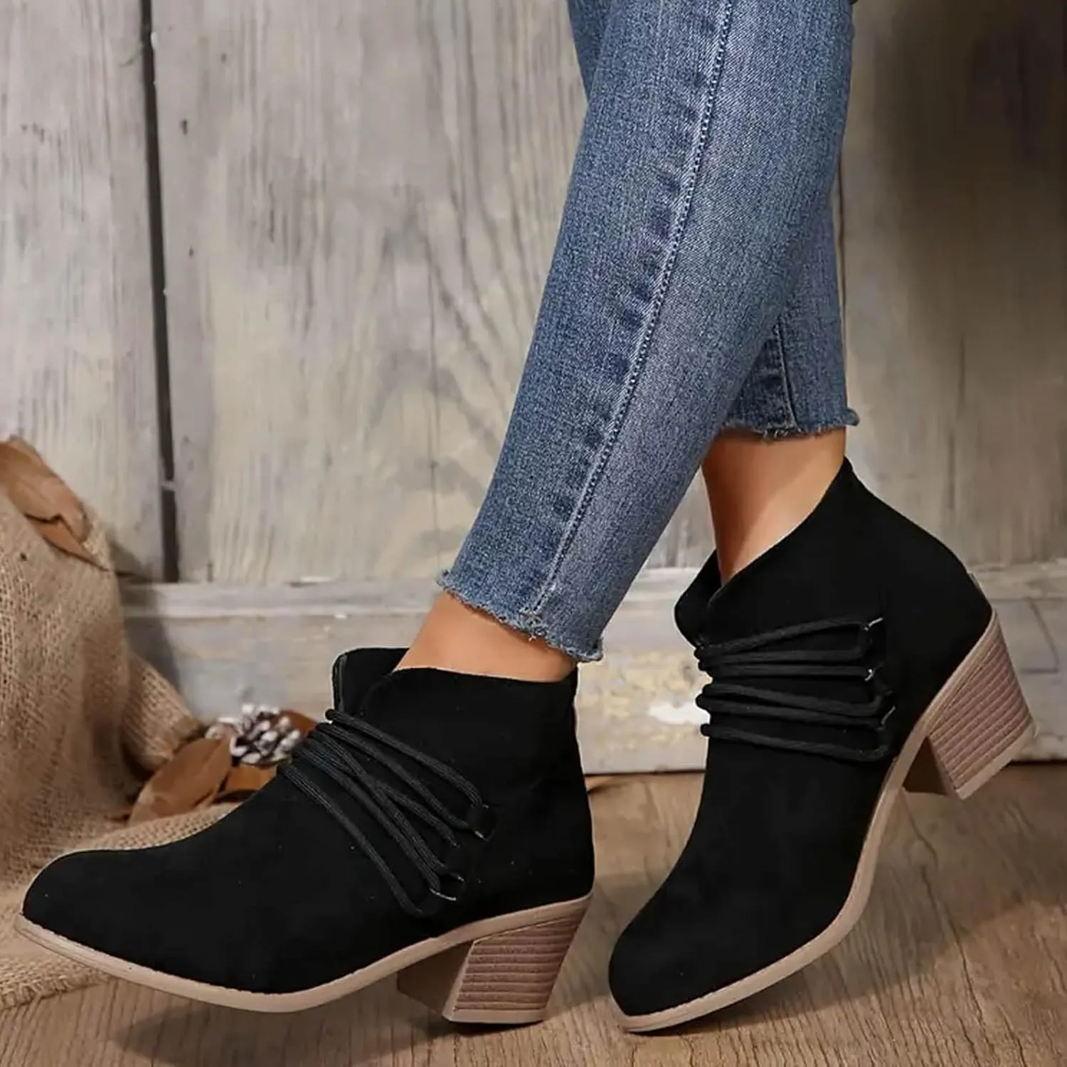 AMDBEL Boots for Women Ankle Booties Comfortable Low Heel Side Zipper Pointd Toe Suede Fall Winter Short Boots Fashion Shoes