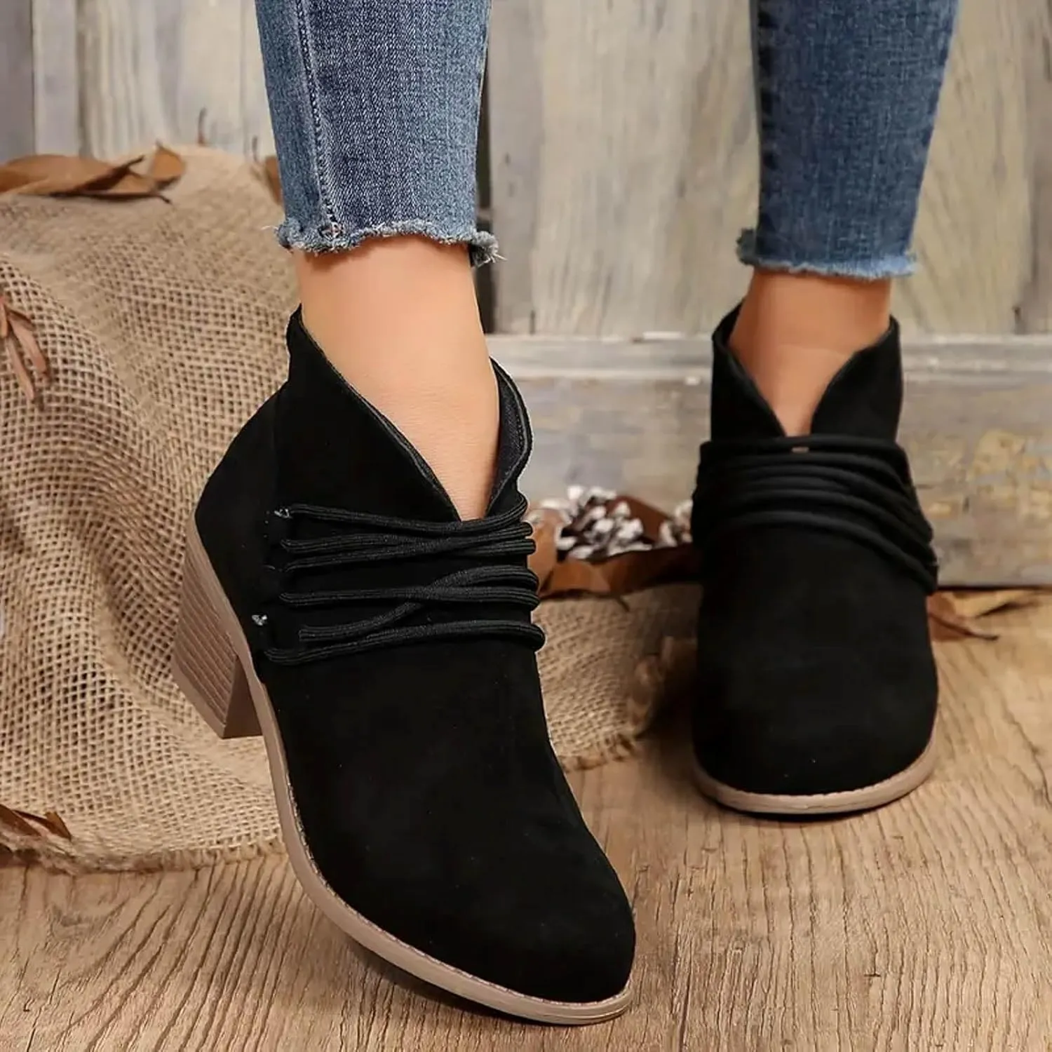 AMDBEL Boots for Women Ankle Booties Comfortable Low Heel Side Zipper Pointd Toe Suede Fall Winter Short Boots Fashion Shoes