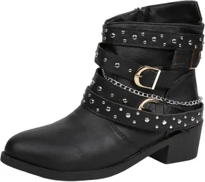 AMDBEL Boots for Women Ankle Booties, Women's Ankle Boots Round Toe Low Heel Punk Mid Calf Booties Casual Fall Winter Shoes