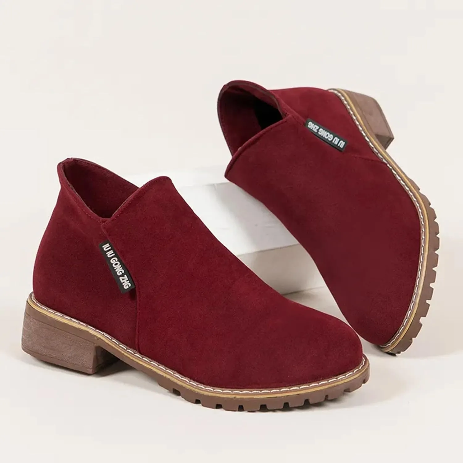 AMDBEL Fall Boots for Women 2024 Low Heel Round Toe Suede Booties Comfy Zipper Short Chelsea Fall Winter Boots Shoes