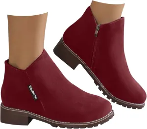 AMDBEL Fall Boots for Women 2024 Low Heel Round Toe Suede Booties Comfy Zipper Short Chelsea Fall Winter Boots Shoes