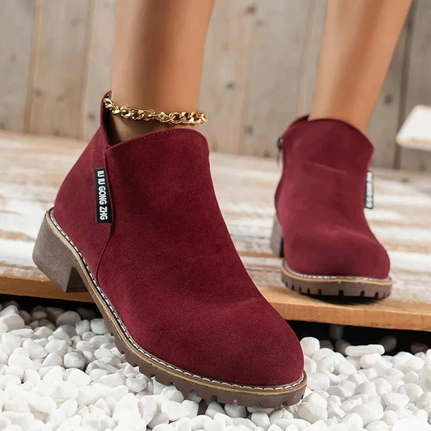 AMDBEL Fall Boots for Women 2024 Low Heel Round Toe Suede Booties Comfy Zipper Short Chelsea Fall Winter Boots Shoes