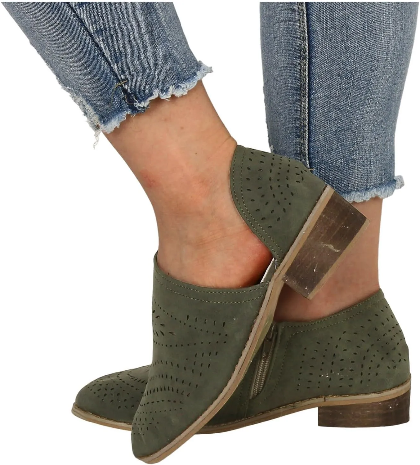 AMDBEL Fall Boots for Women 2024, Women's Ankle Boots Casual V Cut Slip On Low Heel Short Side Fall Winter Bootie Shoes