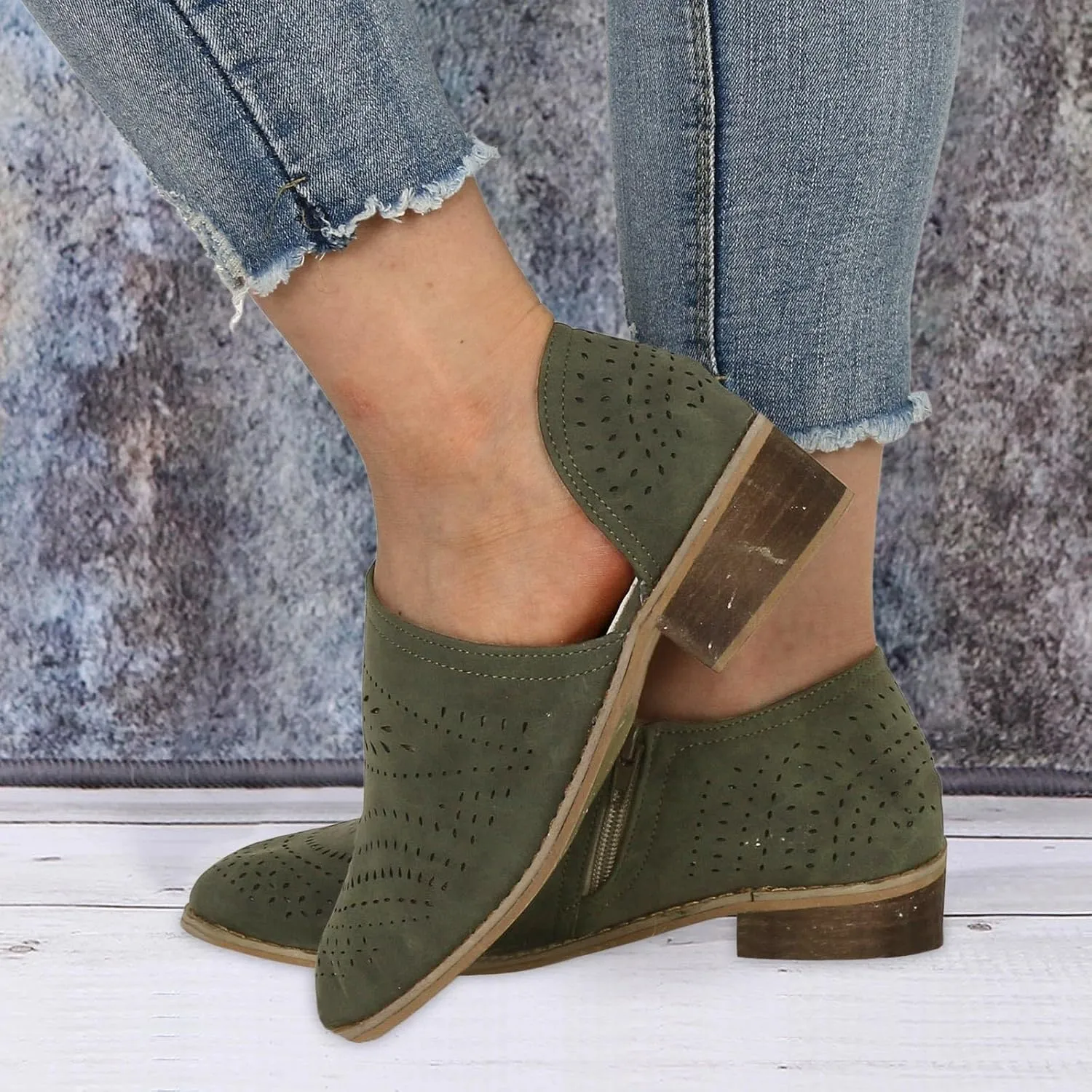 AMDBEL Fall Boots for Women 2024, Women's Ankle Boots Casual V Cut Slip On Low Heel Short Side Fall Winter Bootie Shoes