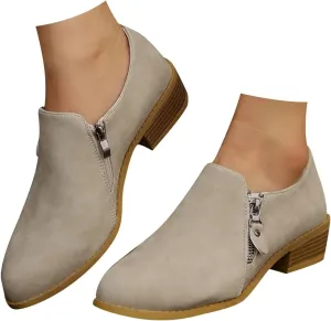 AMDBEL Fall Boots for Women 2024, Women's Ankle Boots Low Heel Closed Toe Slip On Flat Boots Ladies Walking Short Booties