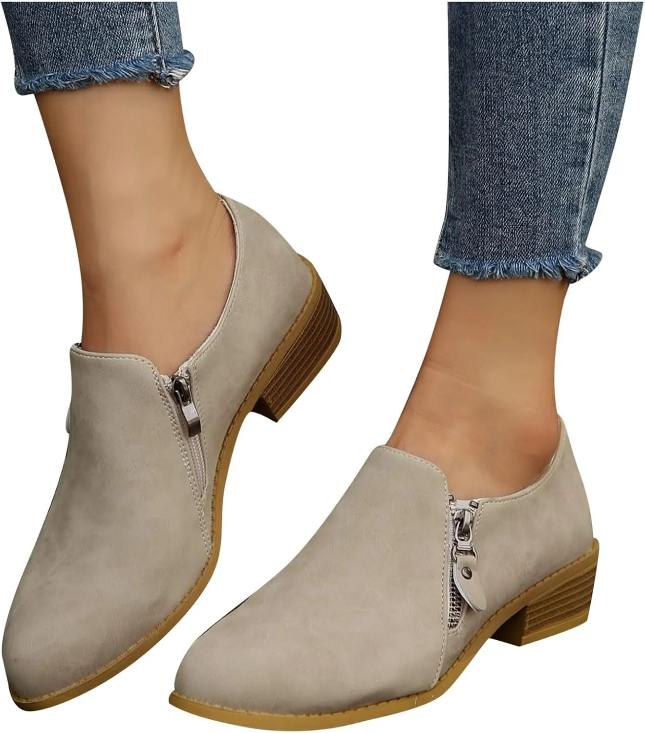 AMDBEL Fall Boots for Women 2024, Women's Ankle Boots Low Heel Closed Toe Slip On Flat Boots Ladies Walking Short Booties