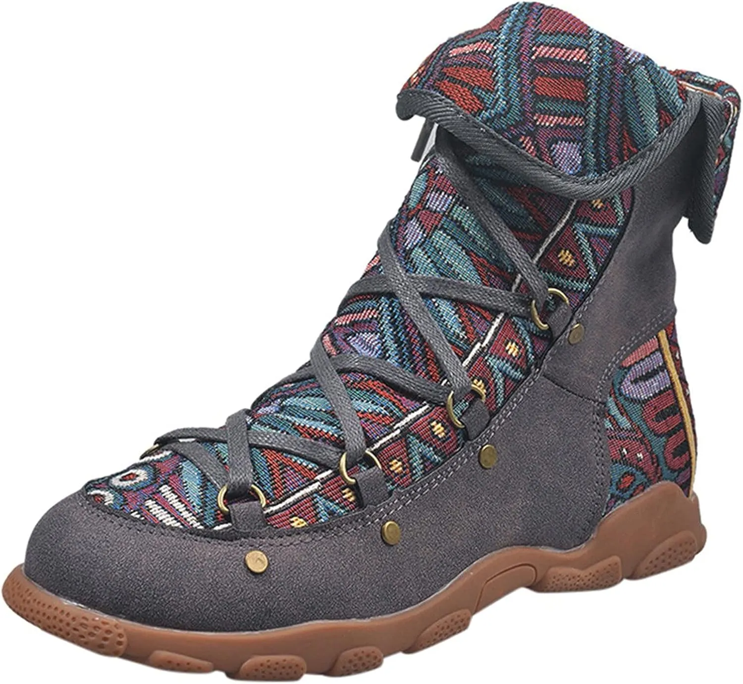 AMDBEL Fall Boots for Women 2024, Women's Ankle Boots Low Heel Lace Up Short Boots Bohemian Winter Vintage Booties Shoes