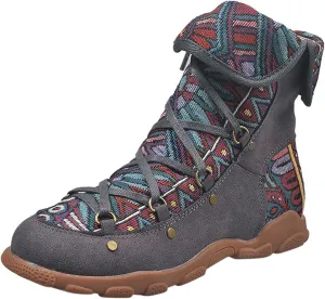 AMDBEL Fall Boots for Women 2024, Women's Ankle Boots Low Heel Lace Up Short Boots Bohemian Winter Vintage Booties Shoes